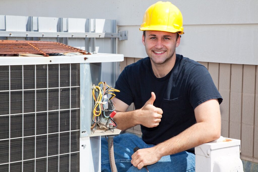 hvac contractor near me, Experienced HVAC installer measuring airflow and calibrating newly installed AC system, Experienced HVAC technician diagnosing emergency cooling failure with advanced testing equipment